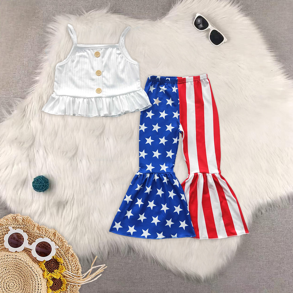 RTS NO MOQ baby Girls clothes 4th of july short sleeve pants Sets