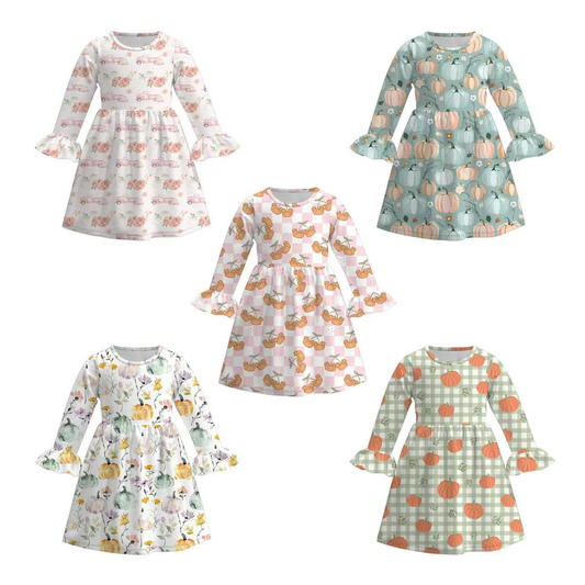 Custom moq 5 each style eta 6-7weeks baby girls summer long sleeve dresses