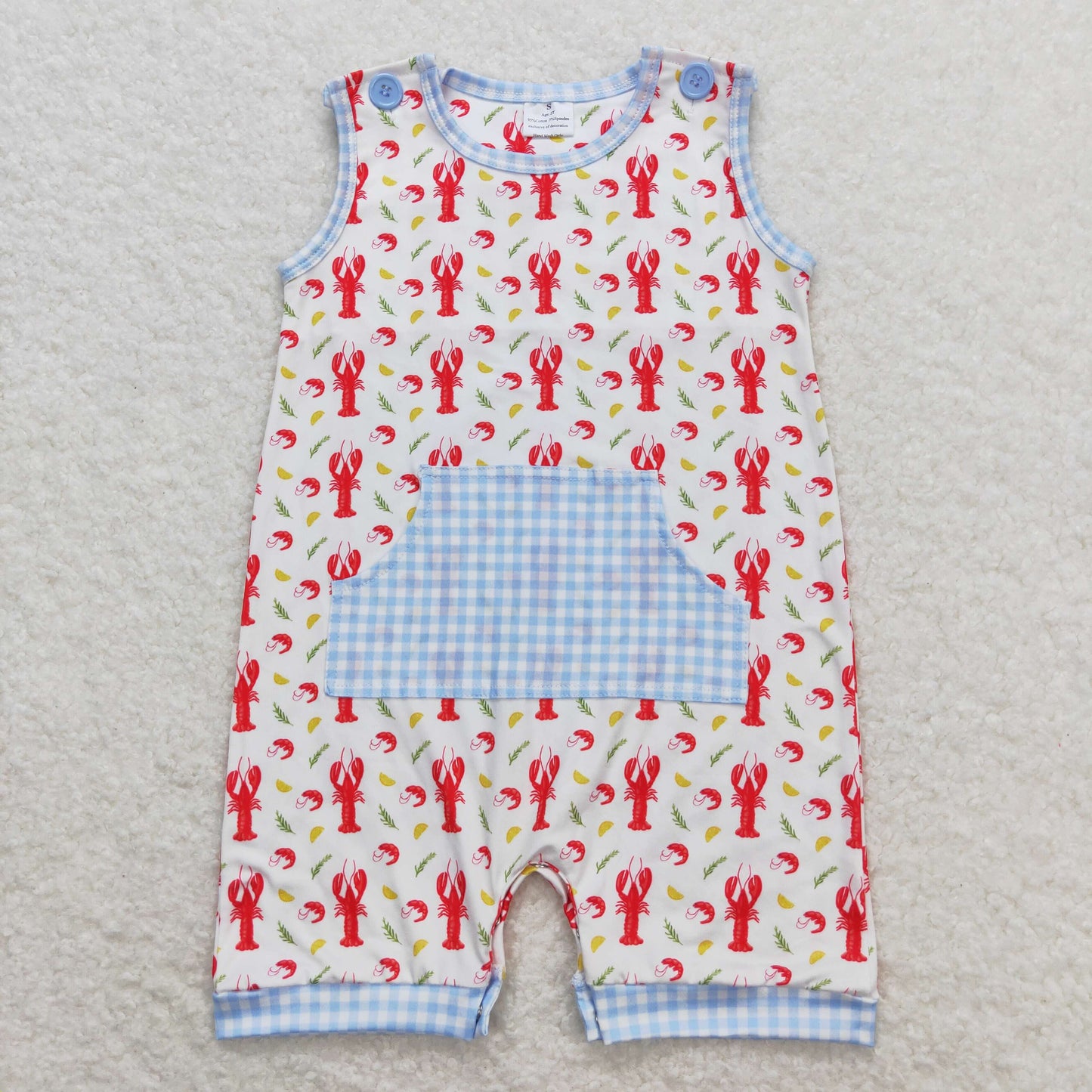 RTS NO MOQ（In Stock) Crayfish maize blue plaid pocket sleeveless jumpsuit