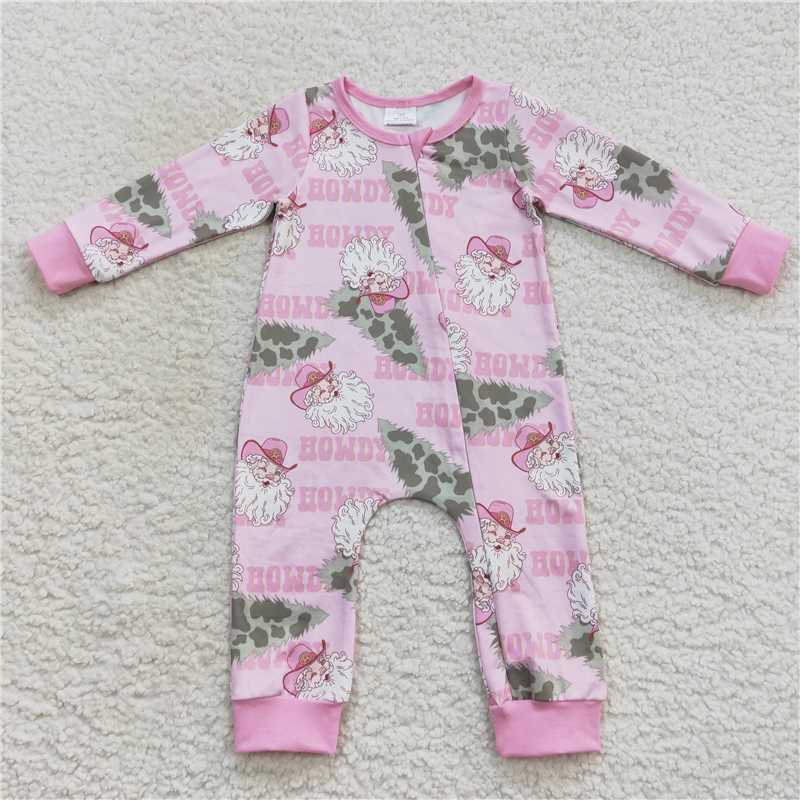 Baby Girls Howdy Cowboy Santa Christmas Collection - Zip Front Romper & Flare PJ Set