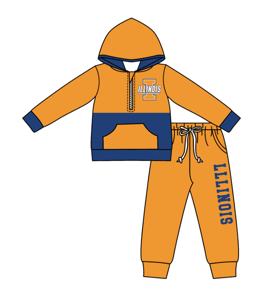 Custom moq 5 mix size eta 6-8weeks milk silk summer teams baby boy clothes light orange hooded long sleeve pants sets-25.10.27