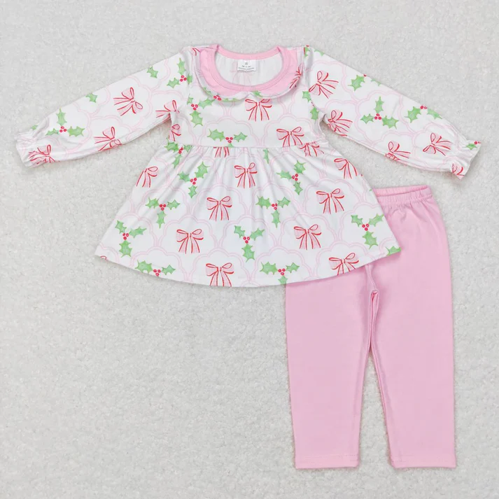 RTS NO MOQ Sibling baby girl clothes Christmas bow long sleeve pants Sets
