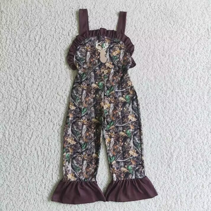RTS NO MOQ Embroidered Christmas Elk Ruffled Bib Jumpsuit