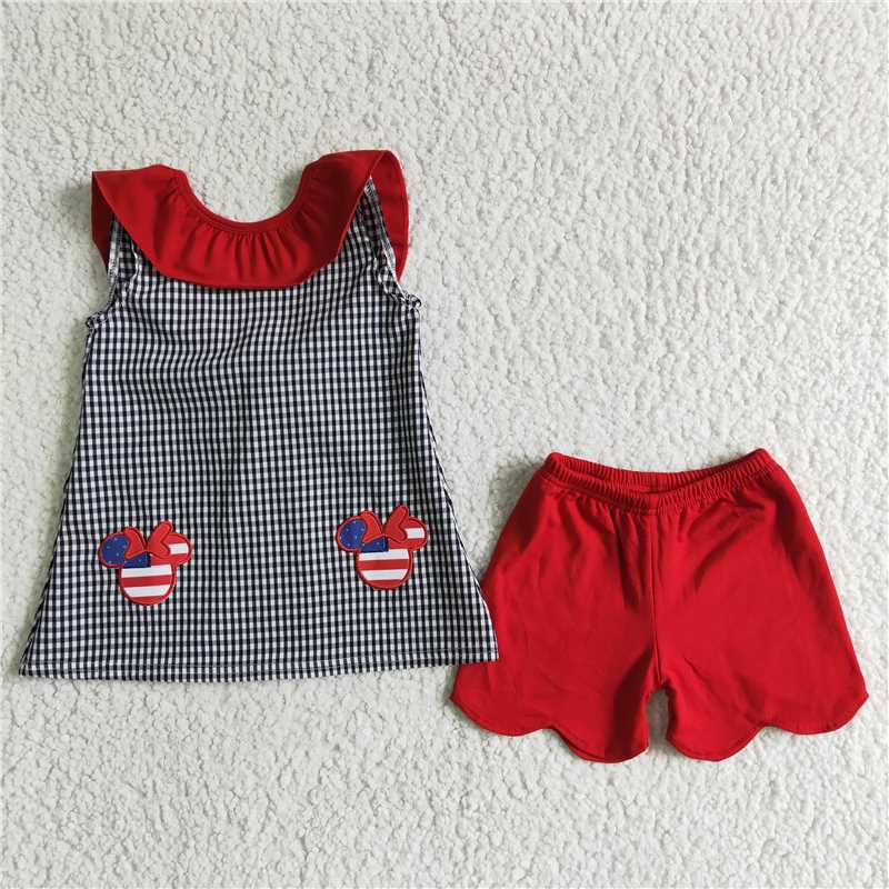SALES  NEW Baby girls 4th of July embroidered big bow shorts sets