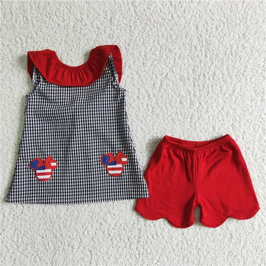 SALES  NEW Baby girls 4th of July embroidered big bow shorts sets