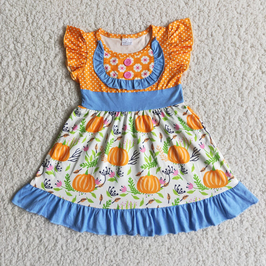 SALES NEW Baby Girls Pumpkin Orange Puffy Sleeve Dresses Cute Kids' Clothing for Autumn Parties And Festivals