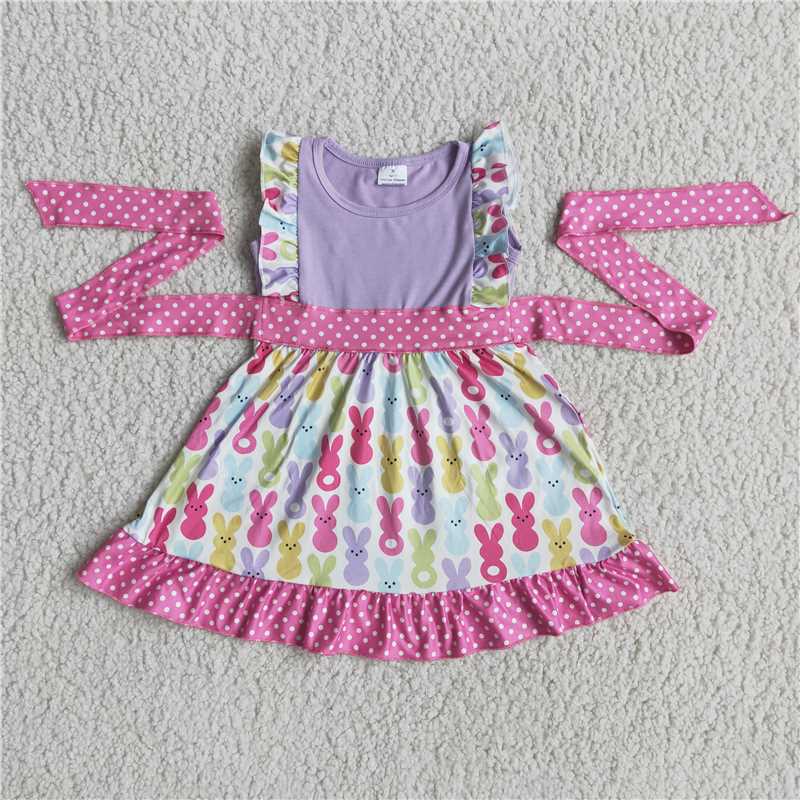 SALES NEW Baby Girls Easter Bunny Pink Dress Kids Holiday Costume Cute Toddler Girls Fashion Ruffle Sleeve Dress