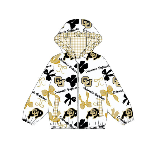 Custom moq 8 mix size milk silk summer team baby girls clothes bow black hooded long sleeve top-25.9.27