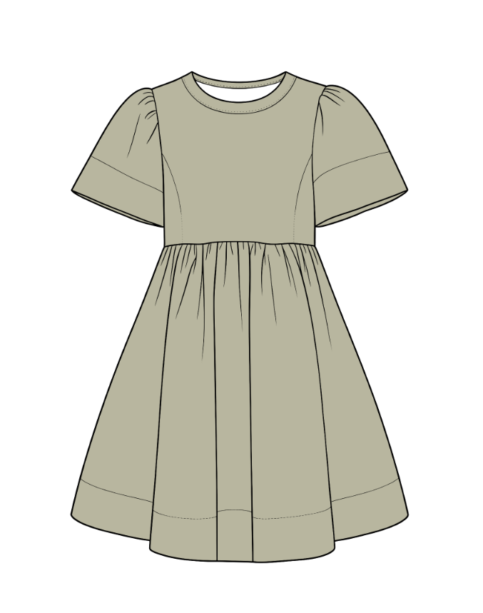 custom moq 5 mix size cotton Baby Girls Solid Short Sleeve Round Neck Gathered Waist Swing Dress