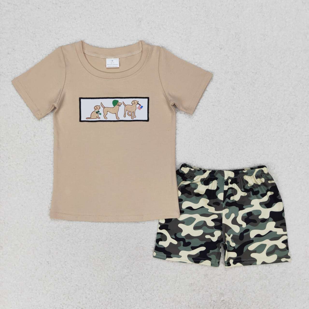 RTS NO MOQ BSSO0720 Embroidered dog flag short-sleeved camouflage shorts set