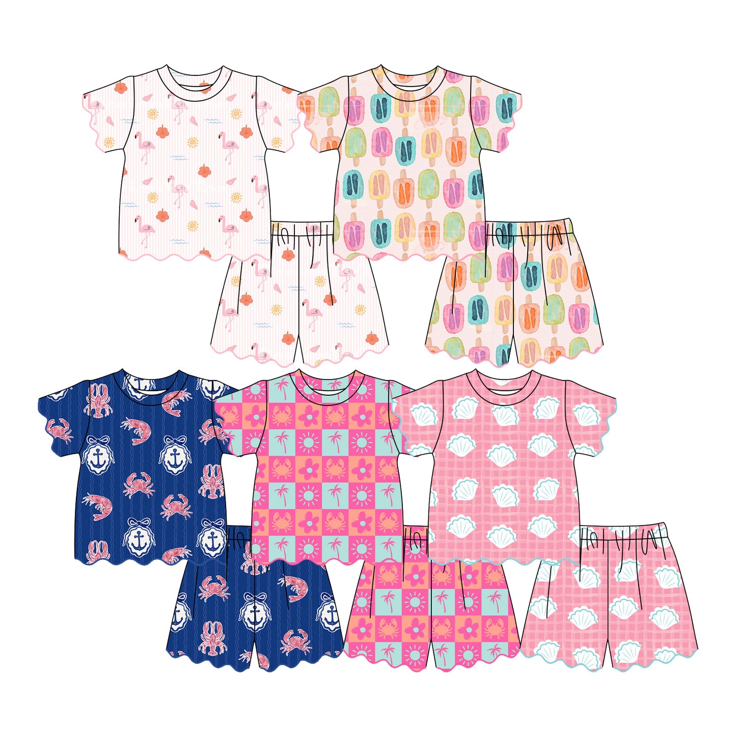3.10 Custom moq 5 mix size Sibling Baby Girl Top And Shorts Set Summer Outfit