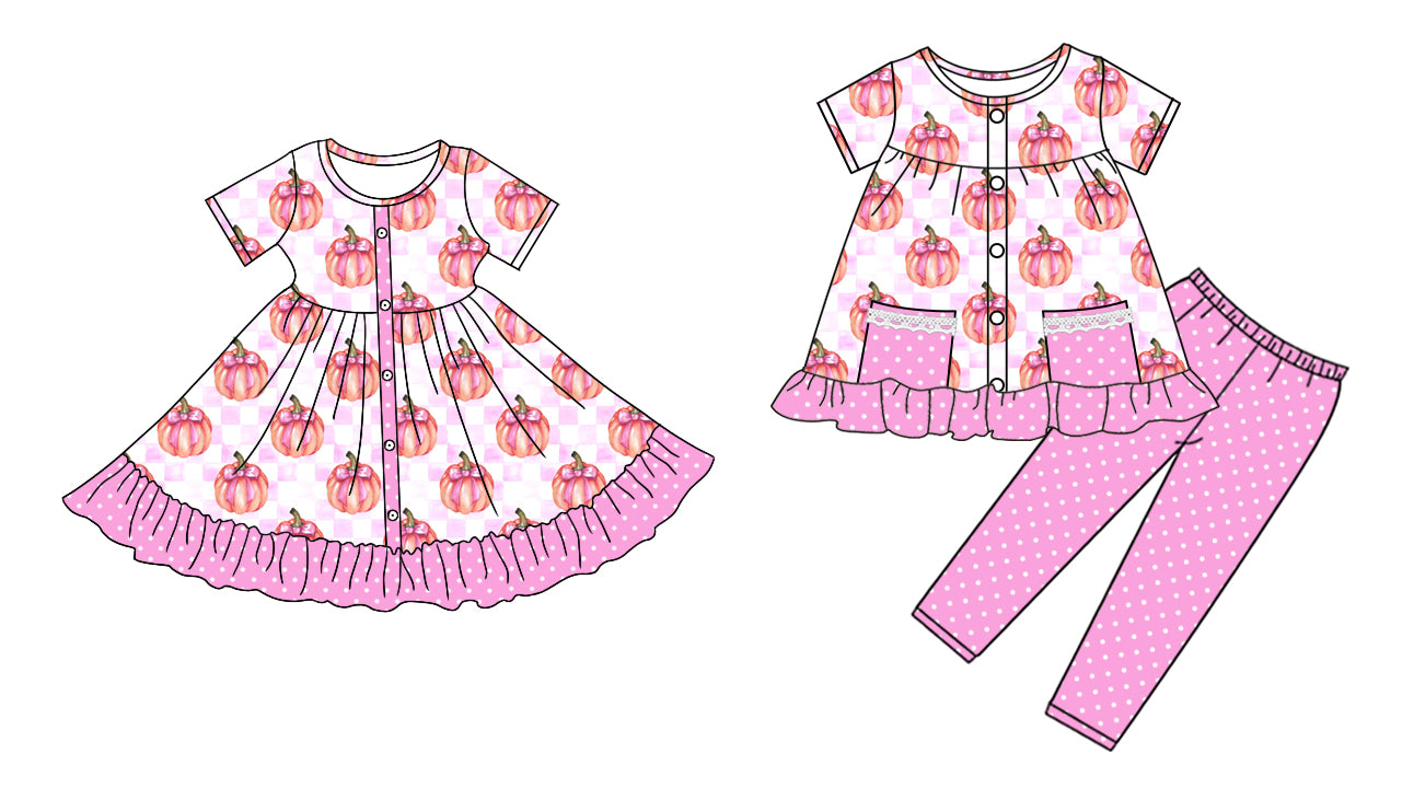 4.26 custom each style moq 5eta 4-6week Sibling Sister pumpkin baby girl pants sets and dress match family design