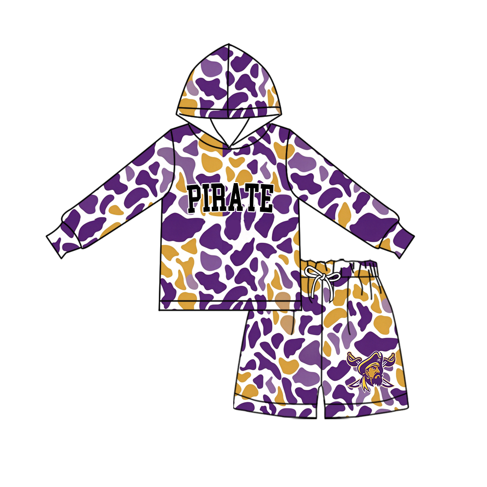 custom moq 5 mix size MSD072205 Baby Kids Camo Long Sleeve Hoodie Top Shorts Team Set