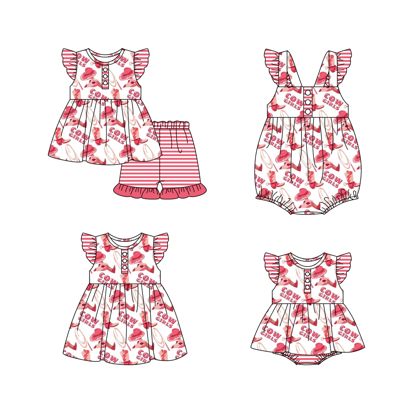 11.16 custom each style moq 5eta 4-6week Sibling Sister cow girl boots baby girl short sleeve shorts sets and girls romper and boy romper and dress match design