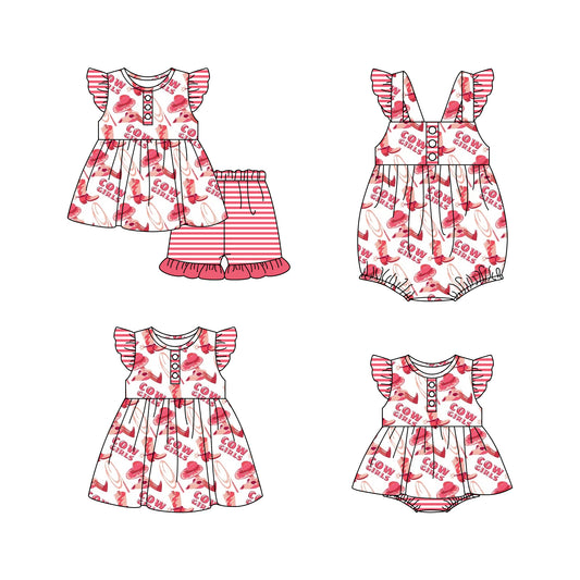 11.16 custom each style moq 5eta 4-6week Sibling Sister cow girl boots baby girl short sleeve shorts sets and girls romper and boy romper and dress match design