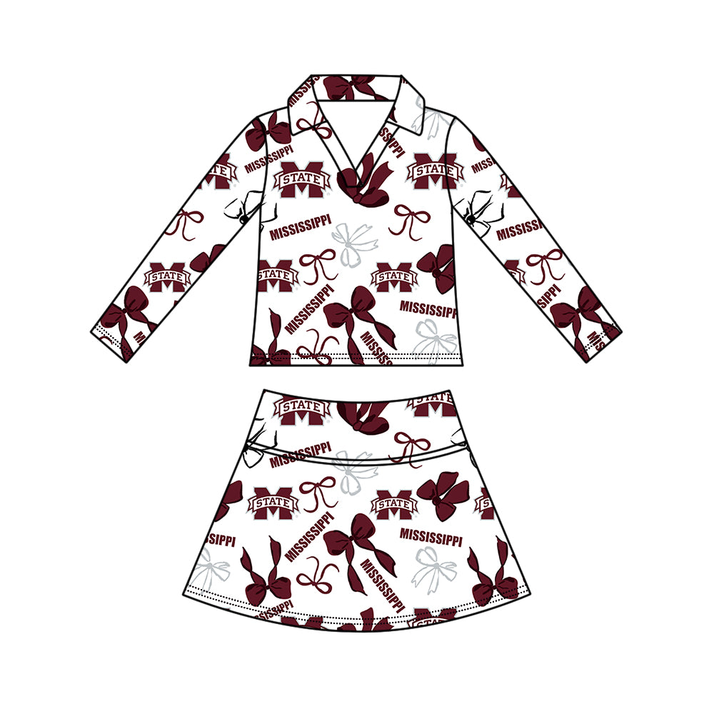 Custom moq 5 mix size summer teams Girls Dark Red Polka Dot Top Shorts Set Top Skirt Short Set Zipper Pullover Pants Set