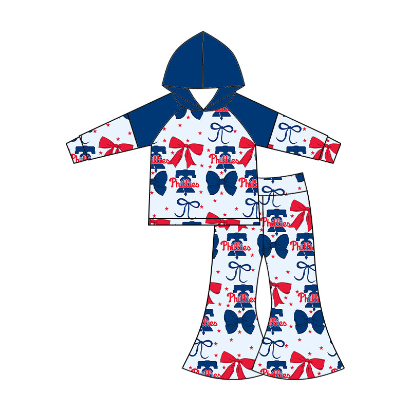 Custom moq 5 mix size milk silk summer teams baby girls clothes team bow blue long sleeve hooded pants sets and dress 1 and dress 2 and romper-25.6.16