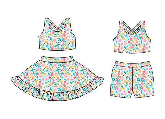 3.24 custom each style moq 5eta 4-6week Sibling Sister floral baby girl short sleeve shorts sets and dresses match design