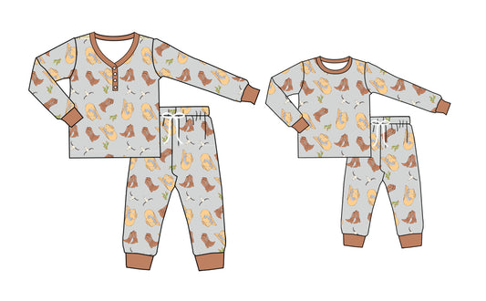 25.5.13 custom each style moq 5eta 4-6week Sibling Sister boot hat long sleeve pants sets and adult sets match design