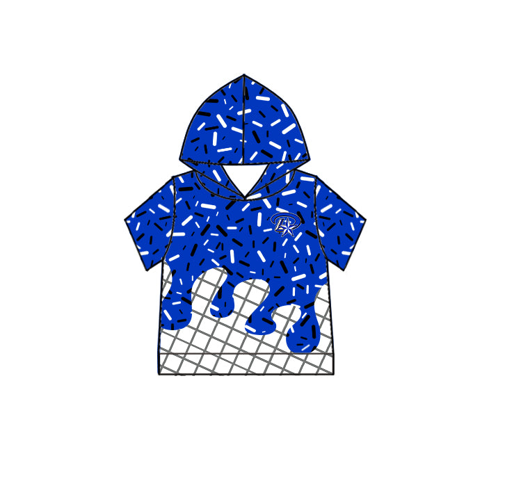 Custom moq 5 mix size milk silk summer teams Baby Camo Hooded Short Sleeve Top and Shorts Set Blue Ice Cream Drips Hooded Top with Matching Shorts