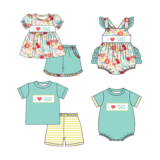 3.8 custom each style moq 5eta 4-6week Sibling Sister DAD baby girl short sleeve shorts sets and sets 2 and boy romper and girl romper match design