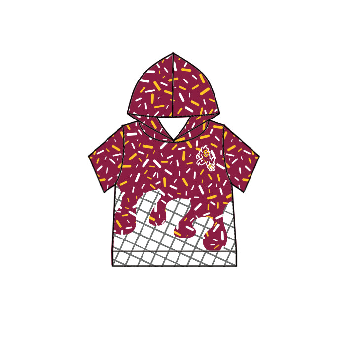 Custom moq 5 mix size milk silk summer teams Camo Hooded Short Sleeve Top Shorts Set Ice Cream Drips Hooded Red  Top with Matching Shorts For Baby