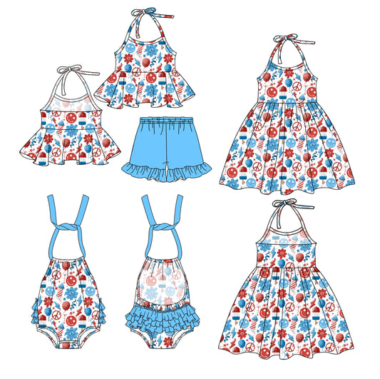 4.7 custom each style moq 5eta 4-6week Sibling Sisters smiley floral baby girl short sleeve shorts sets and dress and rompers match family design