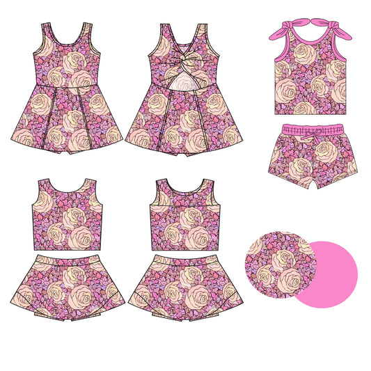 3.26 custom each style moq 5eta 4-6week Sibling Sister floral baby girls clothes Short sleeve shorts sets and yoga dress 1 and dress 2 match family design