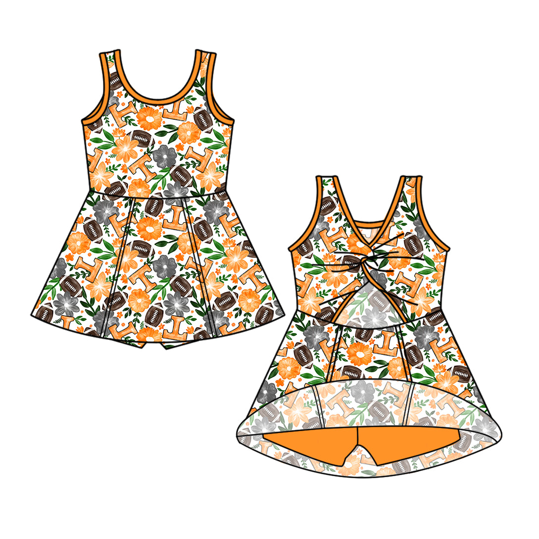 Custom moq 5 mix size milk silk summer teams Baby Girl Orange Sleeveless Top And Shorts Set Sleeveless Skirt Set Yoga Dress Romper