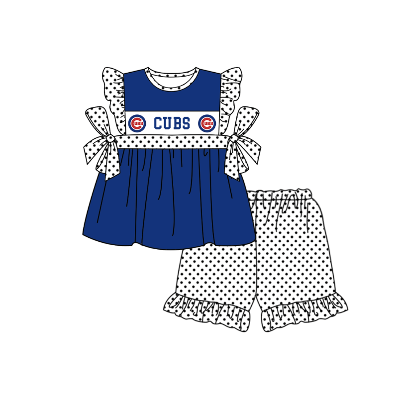 Custom moq 5 mix size milk silk summer teams baby girl boys clothes Dark blue short sleeve shorts sets 2  and dress and rompers 2 series