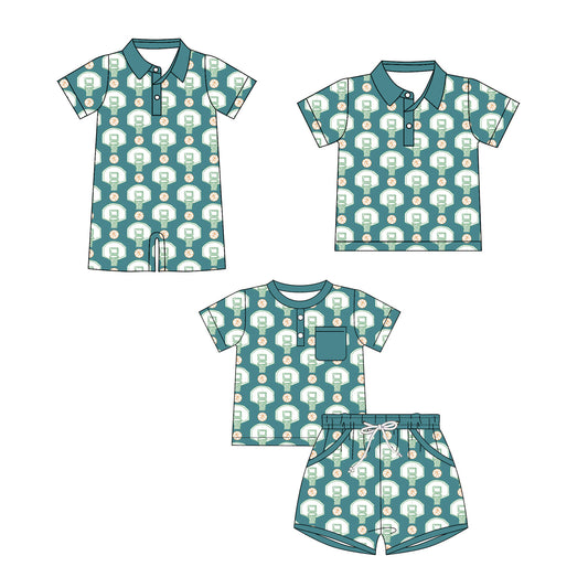 3.27 Custom moq 5 mix size Sibling Baby Boy Short-Sleeved Pajama Set Romper And Short-Sleeved Polo Shirt