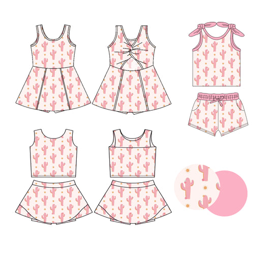 25.6.3 custom each style moq 5eta 4-6week Sibling Sister catcus pink baby girl short sleeve shorts sets and skirts sets and dress match design
