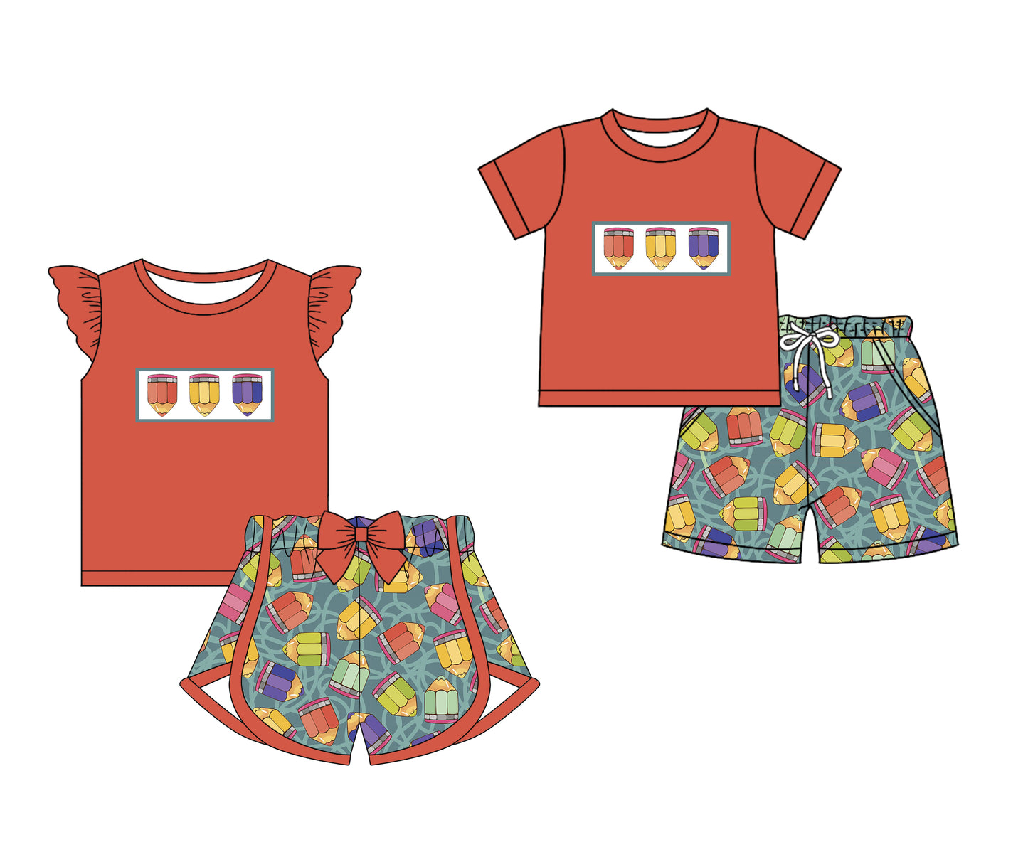 12.28 custom each style moq 5eta 4-6week Sibling Sister pencil baby girls short sleeve shorts sets 1 and sets 2 match design