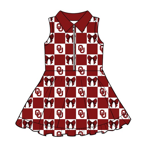Custom moq 3 or 5 mix size milk silk summer teams baby girl clothes bow dark red sleeveless dress-26.1.24
