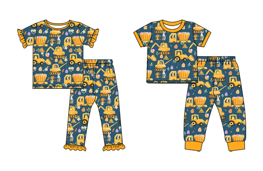 25.10.4 custom each style moq 8 eta 6-8week Sibling Sisters Easter baby boy short sleeve pants sets 2 match family design