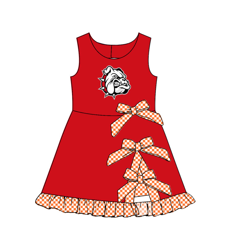 custom moq 5 mix size MSD070605 Baby Girls Checked Bows Yoga Active Short Scallop Knee Length Dress
