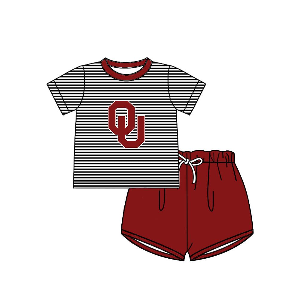 Custom moq 5 mix size milk silk summer teams baby girl boys clothes dark red short sleeve shorts sets 2 and pants sets and rompers 2 series