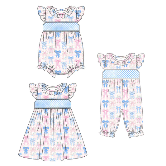 25.10.15 custom each style moq 5 eta 6-8week Sibling Sister bow baby short sleeve romper 2 and dress match design