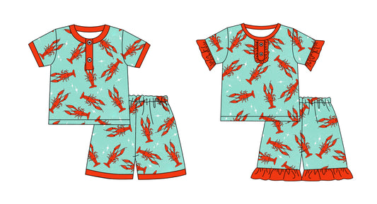 12.24 custom each style moq 5eta 4-6week Sibling Sister crayfish baby girls short sleeve shorts sets 1 and sets 2 match design