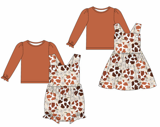 25.6.19 custom each style moq 5eta 4-6week Sibling Sisters baby girls short sleeve dress and short sleeve rompers and top 1 and top 2 match family design