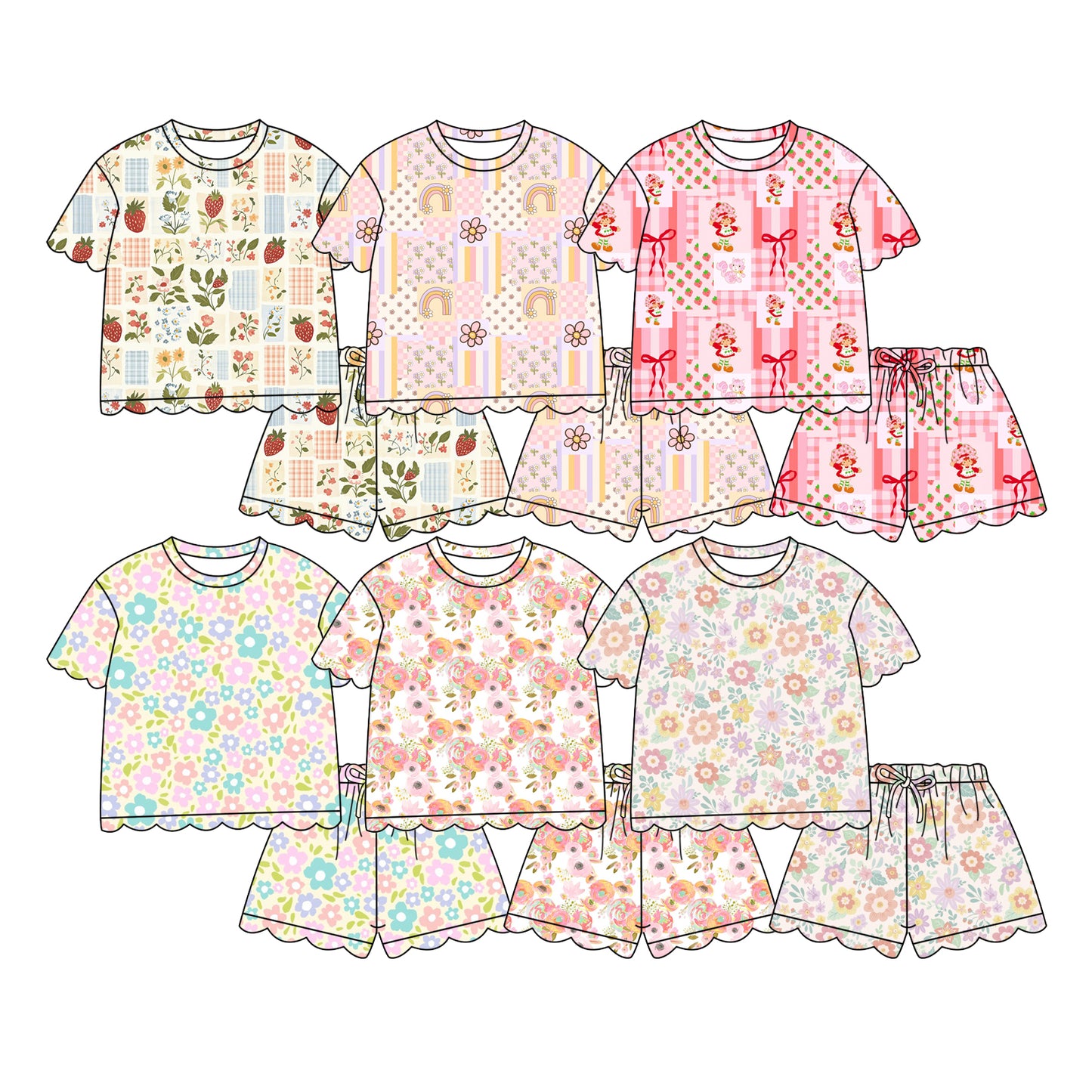 26.1.20 custom each style moq 5 eta 6-8week Scallop Sibling Sisters bow baby girl clothes short sleeve shorts sets 6 match family design