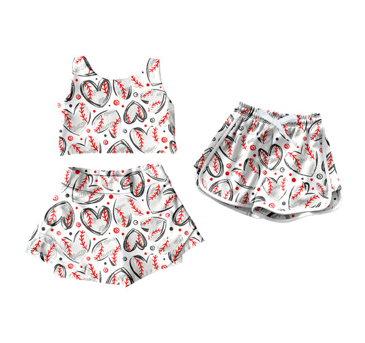 4.18 custom each style moq 5eta 4-6week Sibling Sisters love baseball baby girls clothes Short sleeve yoga dress and shorts match family design