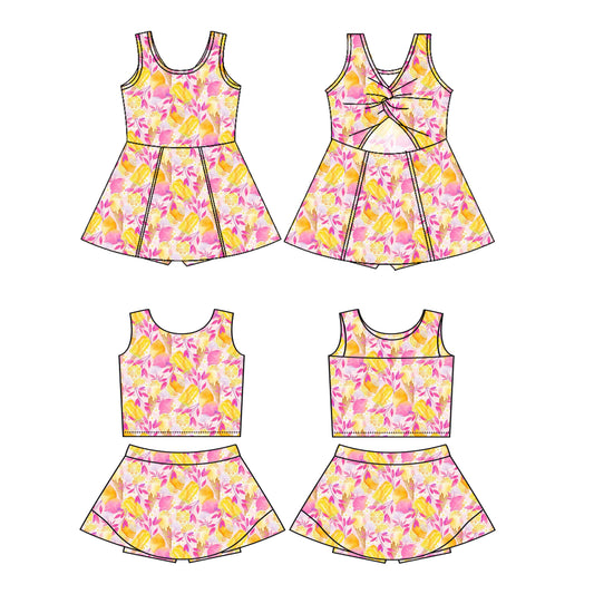 2.26 Custom moq 5 mix size Sibling Baby Girls Pink Sleeveless Top And Skirt Sets Dress Yoga Outfit