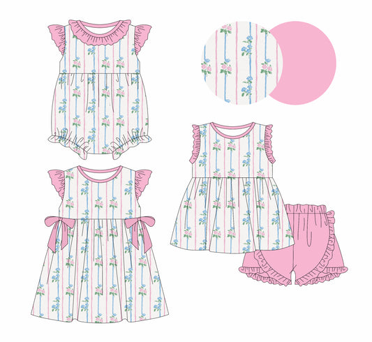 25.12.27 custom each style moq 5 eta 6-8week Sibling Sister floral baby short sleeve shorts sets and romper and dress match design