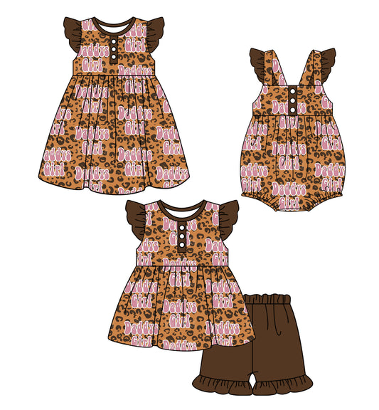 3.11 custom each style moq 5eta 4-6week Sibling Sisters Daddy Girl baby girl short sleeve shorts sets and dress and rompers match family design
