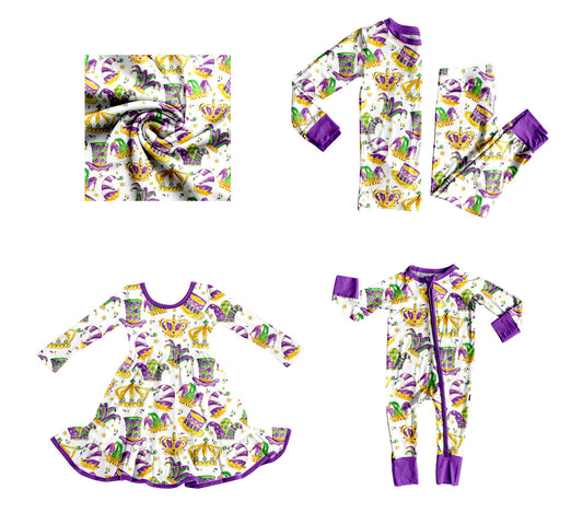 25.10.10 custom each style moq 5 eta 6-8week Sibling Sisters mardi gras baby girl long sleeve pants sets and dress and rompers match family design