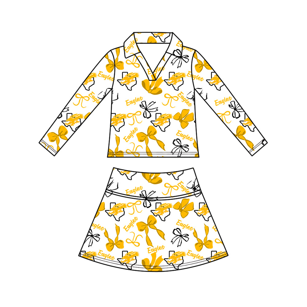 Custom moq 5 mix size summer teams Girls Polka Dot Top Shorts Set Top Skirt Short Set Yellow Zipper Pullover Pants Set