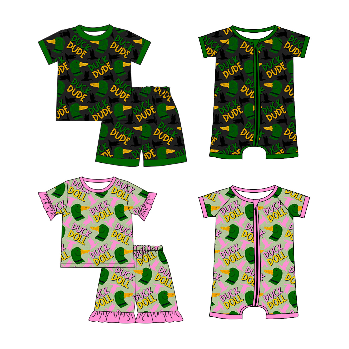 12.21 custom each style moq 5eta 4-6week Sibling Sister DUCK baby girl short sleeve shorts sets and sets 2 and girls romper and boy romper match design