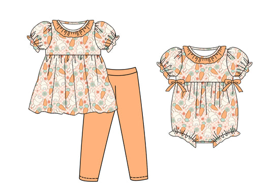 25.10.22 custom each style moq 5 eta 6-8week Sibling Sisters easter bunny baby girl clothes short sleeve pants sets and romper match family design
