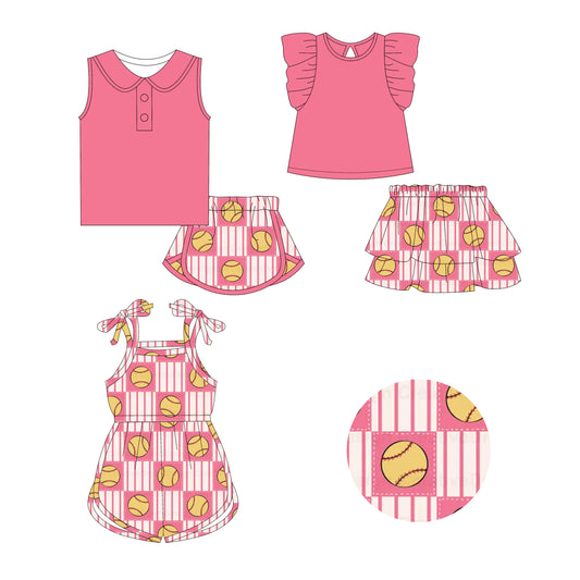 2.21 custom each style moq 5eta 4-6week Sibling Sister baseball baby girl sets and dress and jumpsuit match family design